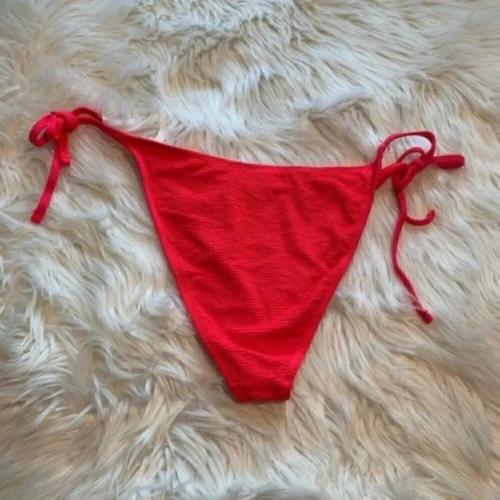 Topshop Women's Size 10 Red Crinkle High Rise Tie Bikini Bottoms‎ Stretch